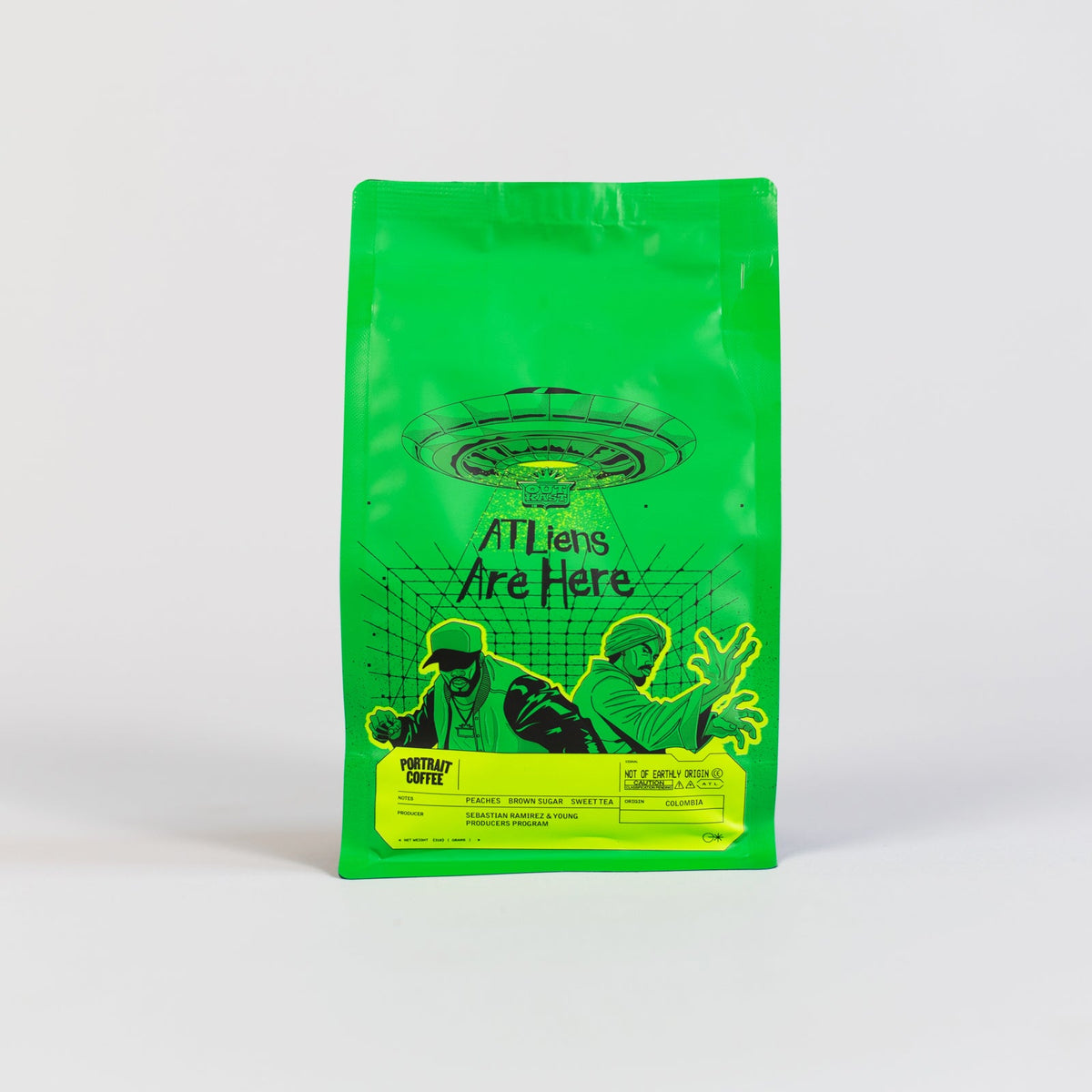 ATLiens Are Here coffee bag, front
