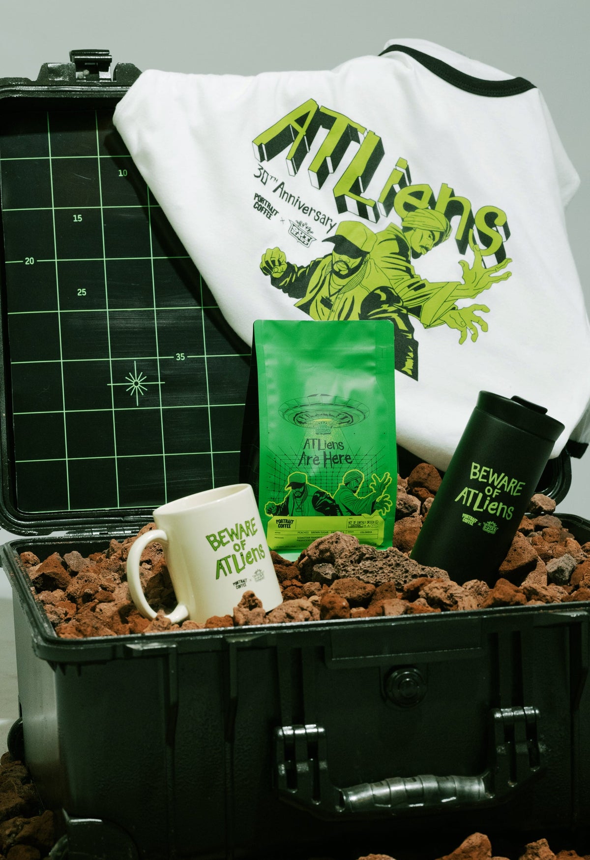 ATLiens Grammy Set: coffee, tee, and mug in a field case