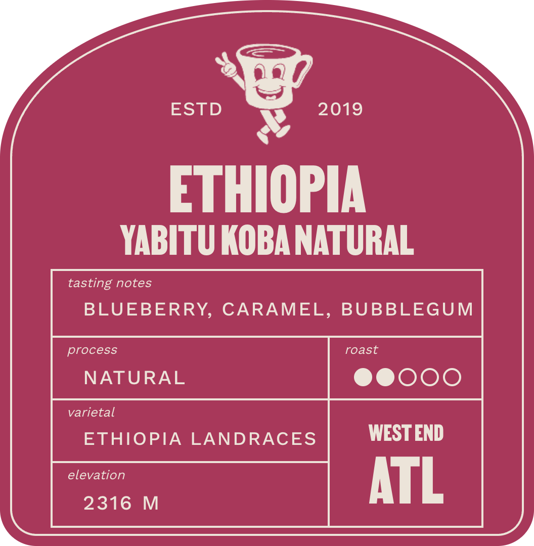 Ethiopia Yabitu Koba Natural coffee label by portrait.mom, Atlanta